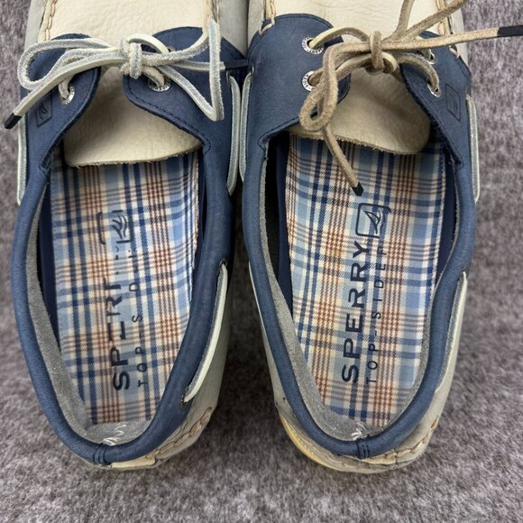 ✅Mens 12M Sperry Top-Sider Boat Shoes Navy & Beige Leather Casual Deck Loafers - Picture 4 of 11